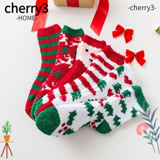 Cherry3 ถุงเท้าผ้าฝ้ายถัก แบบหนา ให้ความอบอุ่น ลายคริสต์มาส 6 คู่ 2023