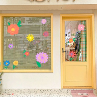 สติกเกอร์ ลายดอกไม้ สําหรับตกแต่งกระจก หน้าต่าง ร้านอาหาร ร้านเสื้อผ้า ร้านชานม