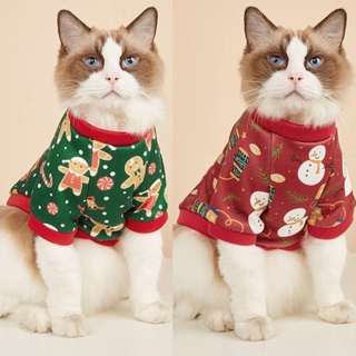 【คลังสินค้าในพื้นที่】เสื้อผ้า พิมพ์ลายน่ารัก สําหรับสัตว์เลี้ยง สุนัข แมว สไตล์คริสต์มาส LI0295