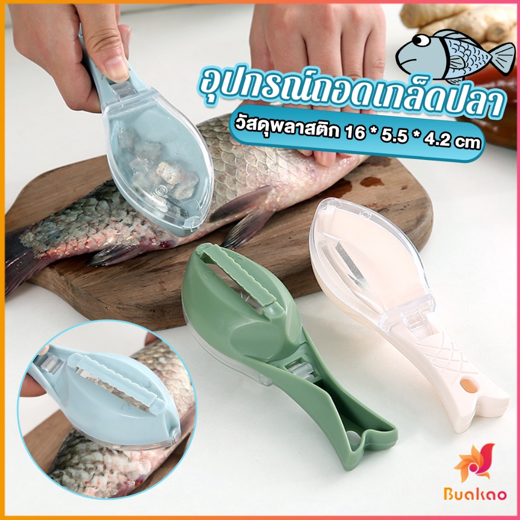 buakao-ที่ขูดถอดเกล็ดปลา-อุปกรณ์ครัว-มีสามสี-มีกล่องเก็บเกล็ดปลาไม่ให้เลอะ-fish-scale-scraper