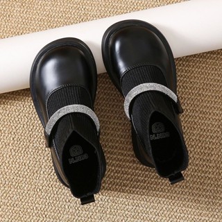 Girls shoes 2023 Spring and Autumn British New Childrens Flying Weaving shoes Little Girl Black Leather Boots Princess shoes