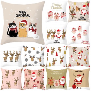 Christmas_ ปลอกหมอน ผ้าโพลีเอสเตอร์ ลายซานตาคลอสน่ารัก สําหรับตกแต่งบ้าน และโซฟา