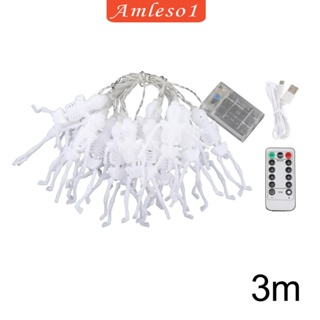 [Amleso1] สายไฟ USB รูปกะโหลก พร้อมตัวจับเวลา ใช้แบตเตอรี่ สําหรับปาร์ตี้ฮาโลวีน ในร่ม กลางแจ้ง