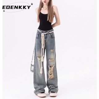 EOENKKY กางเกงขายาว กางเกงยีสน์ผู้หญิง ทรงหลวม ๆ ตรง Retro Hip Hop Pants 2023 NEW Style A27L0AK 35Z230901