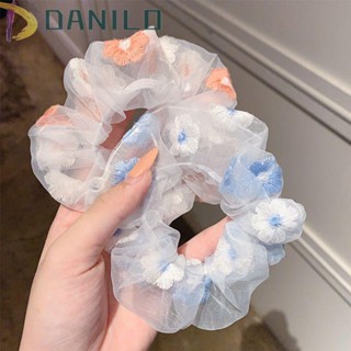 Danilo ยางรัดผมแฟชั่น ผ้าโปร่ง ปักลายดอกไม้ ยืดหยุ่น สําหรับเด็กผู้หญิง