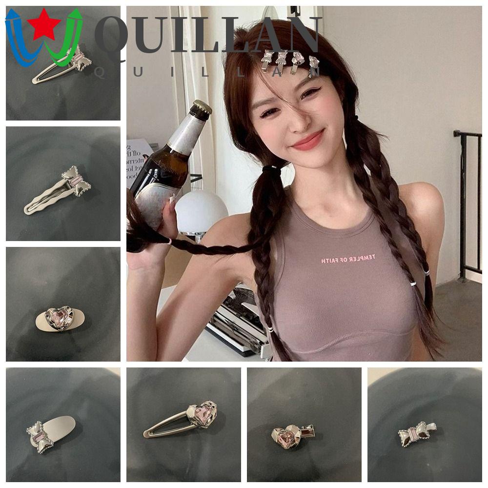 Quillan กิ๊บติดผม รูปหยดน้ํา ประดับโบว์ คริสตัล พลอยเทียม ทรงวงรี ขนาด