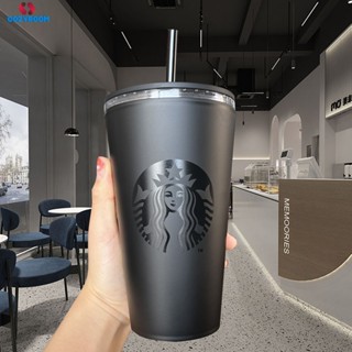 ขวดน้ำแก้วฟางถ้วยทุเรียน Star-bucks Tumbler พลาสติก Frosted Double Layer Matte ถ้วยกาแฟสีดำ cynthia