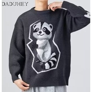 DaDuHey🔥 Mens Autumn Large Size Fashion Casual Sweater 2023 New Hong Kong Style Retro Fashionable All-Match Loose Neck Neck Sweater