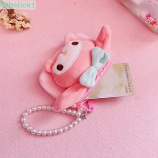 Fishstick1 กระเป๋าสตางค์ กระเป๋าใส่เหรียญ ตุ๊กตาการ์ตูน นุ่ม สําหรับผู้หญิง เด็กผู้หญิง พร้อมสายคล้องไข่มุก กระเป๋าเก็บกุญแจ กระเป๋าหูฟัง