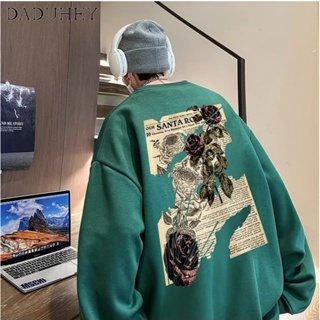 DaDuHey🔥 Korean Style Chic Trendy Fashion Joker Thin Style Printed Sweater Mens Spring and Autumn 2023 New round Neck Loose Long Sleeve Top