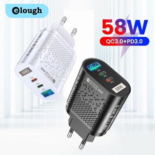 Elough อะแดปเตอร์ชาร์จโทรศัพท์มือถือ 58W Type C USB QC PD 3.0 ปลั๊ก EU US UK