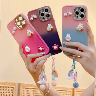 เคสโทรศัพท์มือถือแบบนิ่ม กันกระแทก ลายดอกไม้ กระต่าย 3D ไล่โทนสีรุ้ง เรียบง่าย สําหรับ iPhone 11 14PROMAX 13PROMAX 12PROMAX 7 8PLUS XR XSMAX 11PRO