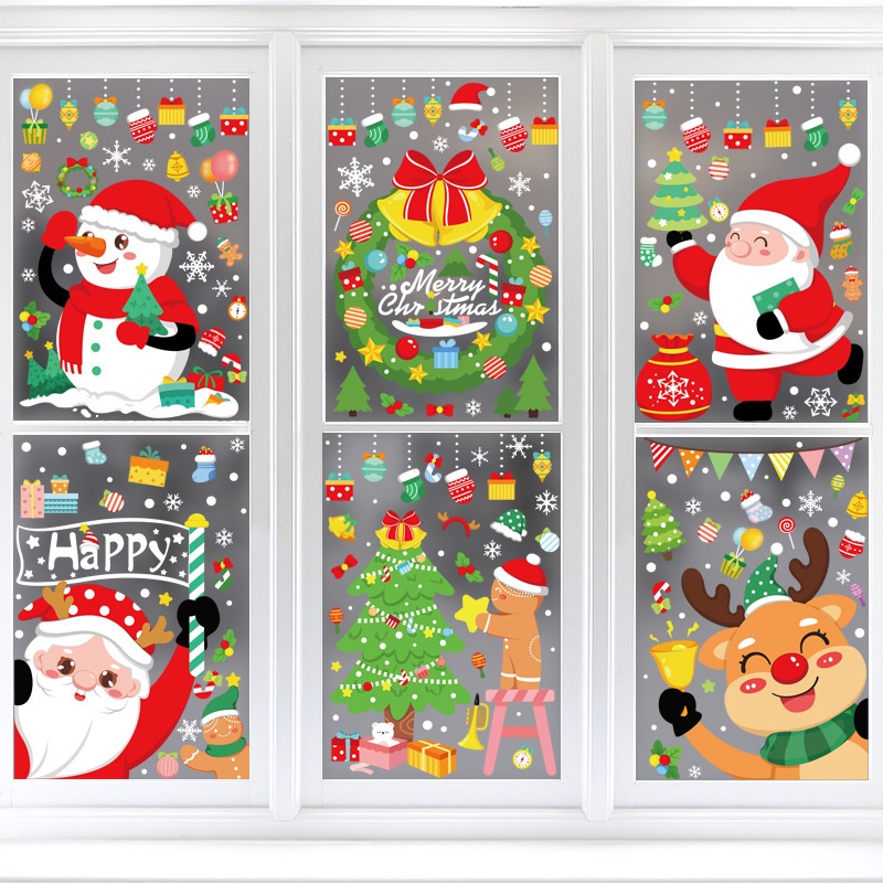 การตกแต่งหน้าต่างคริสต์มาสที่สร้างสรรค์การ์ตูน-snowman-elk-สติกเกอร์หน้าต่างคุณภาพสูง-merry-christmas-สติกเกอร์แบบคงที่ห้างสรรพสินค้าเค้าโครงหน้าต่างกระจก-cod