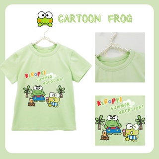 เสื้อยืด ผ้าฝ้าย ลายการ์ตูน Keroppi น่ารัก ระบายอากาศ สไตล์เกาหลี สําหรับเด็กผู้หญิง