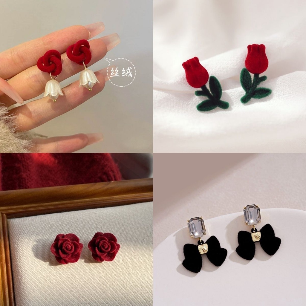 flocking-tulip-earrings-red-flower-earrings-2022-new-s925-sterling-silver-needle-earrings-for-autumn-and-winter