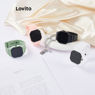 Lovito นาฬิกาข้อมือผู้หญิง แบบอิเล็กทรอนิกส์ สไตล์ลำลอง L63AD295 (สีขาว / สีชมพู / สีเขียว / สีเงิน / สีดำ)
