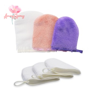 Amongspring&gt; ถุงมือผ้าขนหนูไมโครไฟเบอร์ แบบนิ่ม ใช้ซ้ําได้ สําหรับทําความสะอาดผิวหน้า