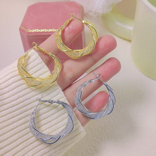 Korean new fashion simple hollow earring grid crystal twisted earring cold wind earring earring girl