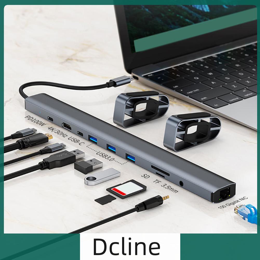 dcline-th-อะแดปเตอร์-usb-c-10-in-1-หลายพอร์ต-100w-pd-rj45-gigabit-ethernet-สําหรับ-macbook-huawei