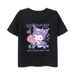 หล่อ Sanrio Kulomi เสื้อยืดแขนสั้นผ้าฝ้ายแท้น่ารักฤดูร้อนใหม่สไตล์ต่างประเทศของผู้หญิงหลากหลายสี Unisex