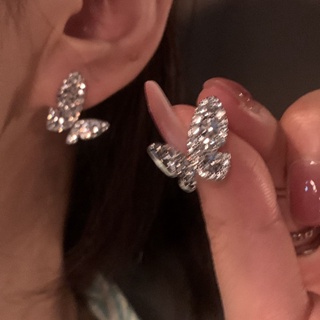 925 Silver Needles full of drilled Butterfly earrings temperament socialite earrings Minority Design Advanced Cold style earrings Girl