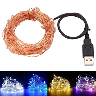 Christmas_ สายไฟหิ่งห้อย LED ทองแดง กันน้ํา 5 10 เมตร ชาร์จ USB สําหรับตกแต่งสวน