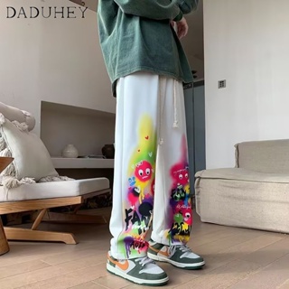 DaDuHey🔥 Mens 2023 New Summer Thin Loose Casual Pants Korean Style Trendy Fashion Joker Graffiti Printing Straight Casual Pants