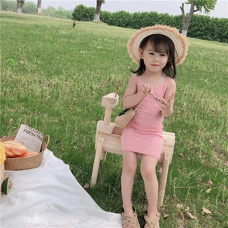 2023 summer girls halter dress slim medium-long dress baby buttocks with bottomed vest skirt breathable