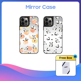 Casetify เคสโทรศัพท์มือถือแบบกระจกแข็ง ลายแพนด้า พีช สําหรับ iPhone 11 12 13 14 15 Plus Pro Max