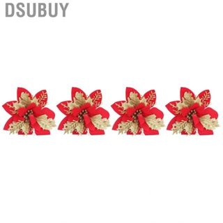 Dsubuy 4pcs Christmas Tree Flowers Artificial Golden Red Poinsettia Hot