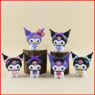 โมเดลตุ๊กตาฟิกเกอร์ Sanrio Kuromi ประดับโบว์ เหมาะกับของขวัญ สําหรับเด็กผู้หญิง จํานวน 6 ชิ้น