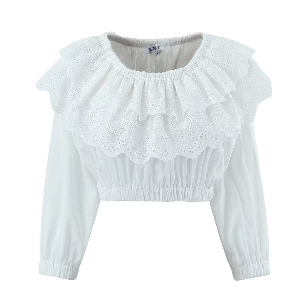 uibey-เสื้อลูกไม้-แต่งระบาย-กระโปรงพลีท-ยาวครึ่งตัว-9148