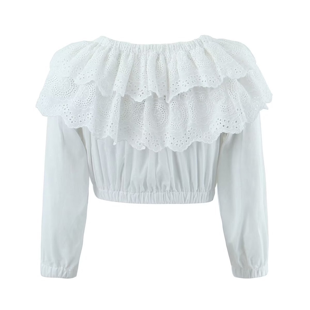 uibey-เสื้อลูกไม้-แต่งระบาย-กระโปรงพลีท-ยาวครึ่งตัว-9148