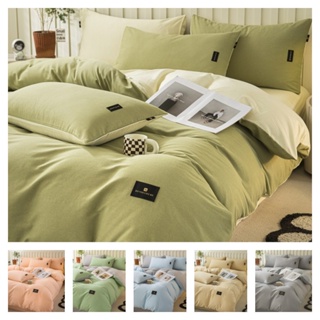 4 IN 1 ชุดเครื่องนอน ผ้าปูที่นอน ผ้าฝ้าย 100% แบบหนา สีพื้น เรียบง่าย สําหรับนักเรียน ควีนไซซ์ คิงไซซ์