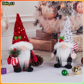 น่ารัก Glitter หมวก Faceless ตุ๊กตา Rudolph Santa Claus ตุ๊กตาอุปกรณ์คริสต์มาสตกแต่งหน้าต่าง Xmas ของขวัญ -FE