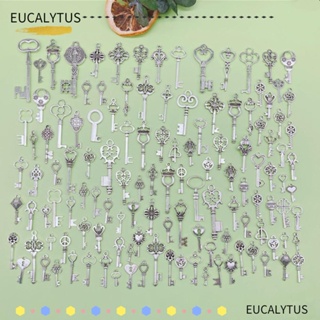 Eutus จี้กุญแจ รูปโครงกระดูก สีเงิน ขนาดเล็ก สไตล์วินเทจ 125 ชิ้น สําหรับทําเครื่องประดับ DIY