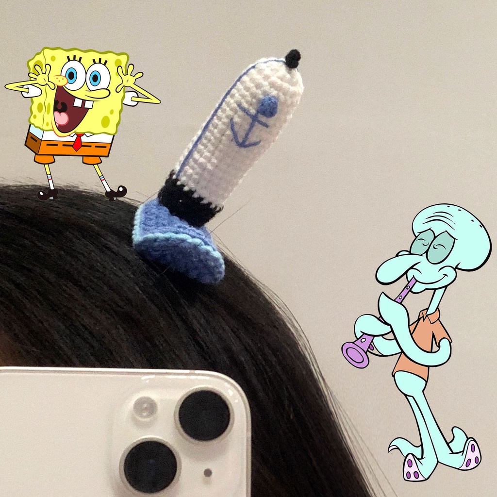 krusty-กิ๊บติดผม-ผ้าถัก-ลายอนิเมะ-spongebob-น่ารัก-สําหรับเชฟ-หมวก