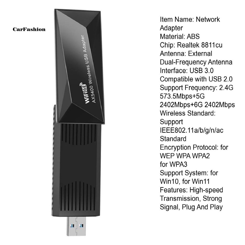 lt-carfashion-gt-อะแดปเตอร์การ์ดเครือข่าย-wifi-6e-usb-5400mbps-เข้ารหัส-wpa-wpa2-wpa3-ความเร็วสูง-มั่นคง-5400mbps