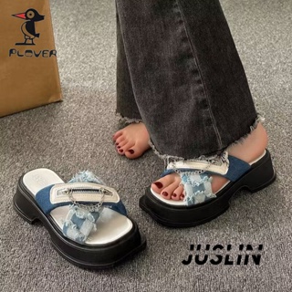 JUSLIN   รองเท้าแตะผู้หญิง ส้นแบน ใส่สบาย สไตล์เกาหลี รองเท้าแฟชั่น 2023 ใหม่  พิเศษ คุณภาพสูง สวยงาม ทันสมัย B28G18Y 37Z230910