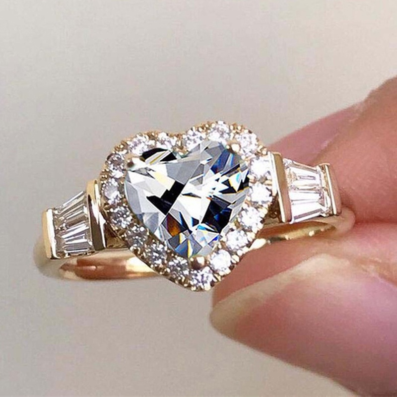 แหวนเงินแท้-เกรด-925-ประดับเพทาย-รูปหัวใจ-สีทอง-เครื่องประดับ-สําหรับเจ้าสาว-งานแต่งงาน
