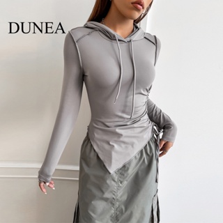 Dunea เสื้อฮู้ดดี้ แบบจับจีบ ทรงไม่สม่ําเสมอ สไตล์สตรีท สําหรับผู้หญิง