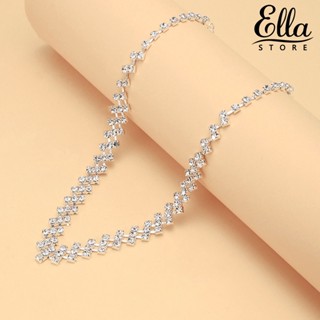 Ellastore123 สร้อยคอ ต่างหูสตั๊ด ประดับพลอยเทียม หรูหรา สําหรับผู้หญิง เจ้าสาว 1 ชุด