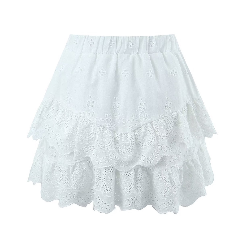 uibey-เสื้อลูกไม้-แต่งระบาย-กระโปรงพลีท-ยาวครึ่งตัว-9148