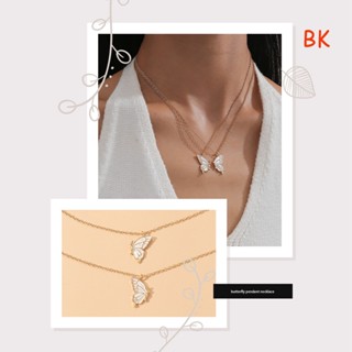 Bk 2 ชิ้น / เซต เคลือบ จี้ผีเสื้อคู่ สร้อยคอ สําหรับคู่รัก เสน่ห์ ผู้หญิง มิตรภาพ เครื่องประดับ ของขวัญ