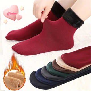Purelove&gt; ถุงเท้า ผ้ากํามะหยี่ แบบหนา ไร้รอยต่อ ให้ความอบอุ่น เหมาะกับฤดูหนาว