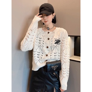U31J CEL 23 autumn and winter New letter embroidery hollow-out craft jacquard sweater cardigan temperament sweater fashionable and simple