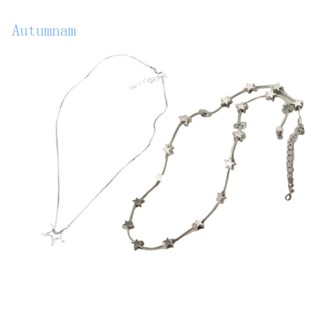 Autu สร้อยคอโซ่ จี้รูปดาวห้าแฉก ซ้อนกันได้ เครื่องประดับตกแต่ง