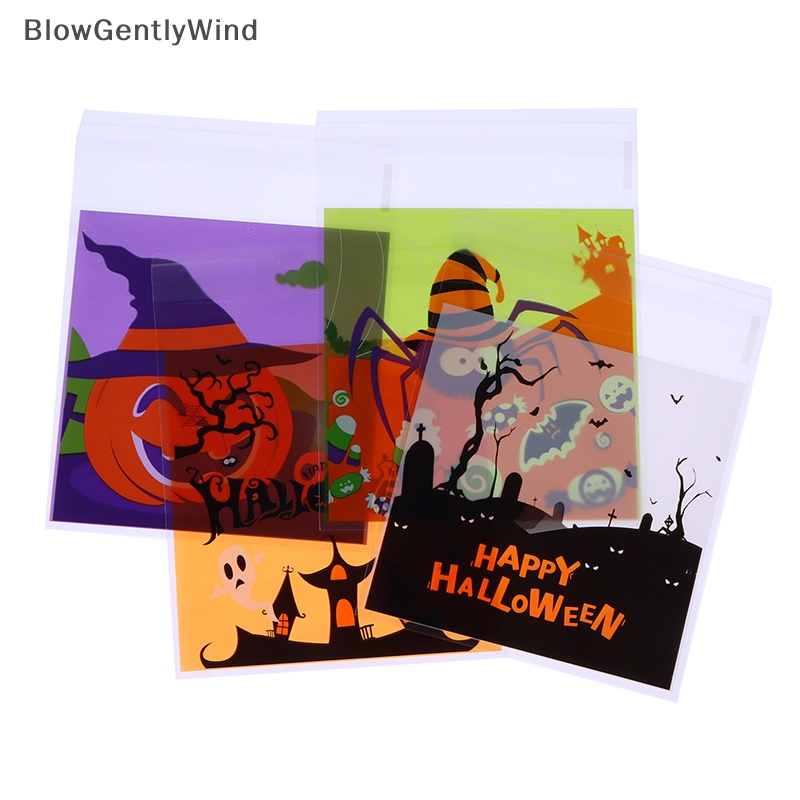 blowgentlywind-ถุงพลาสติกใส่ขนมคุกกี้-มีกาวในตัว-ขนาด-10x10-ซม-สําหรับตกแต่งปาร์ตี้ฮาโลวีน-100-ชิ้น-bgw