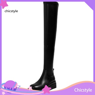 Chicstyle รองเท้าบูทแพลตฟอร์ม หนังเทียม ทรงสูง สีพื้น สําหรับผู้หญิง 1 คู่