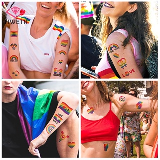 Hwetr ใหม่ สติกเกอร์รอยสัก ไล่โทนสี รูป LGBT Pride Day Gay Love หลากสีสัน สําหรับติดใบหน้า